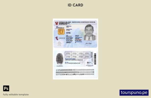 Plantilla de identificación de Perú lista para imprimir